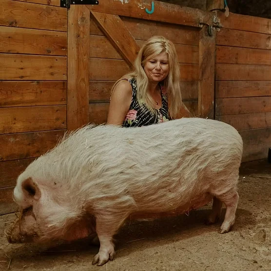 Susan volunteering at GLO Farm Sanctuary